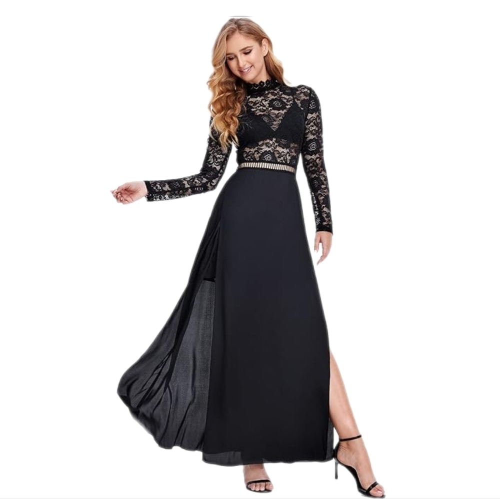 SweatyRocks Maxi Sexy Sheer Lace Long Sleeve Split, Party Dress, Womens Small - Picture 3 of 12